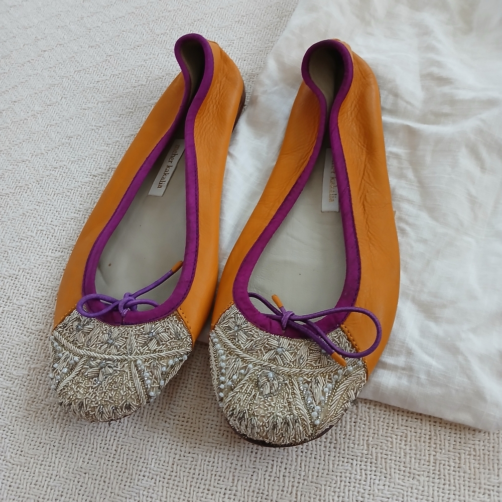 meher kakalia ♡ ballet leather slip on shoes sequin beaded toe 37